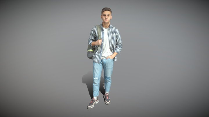 Handsome man in a plaid shirt with a backpack 46 3D Model