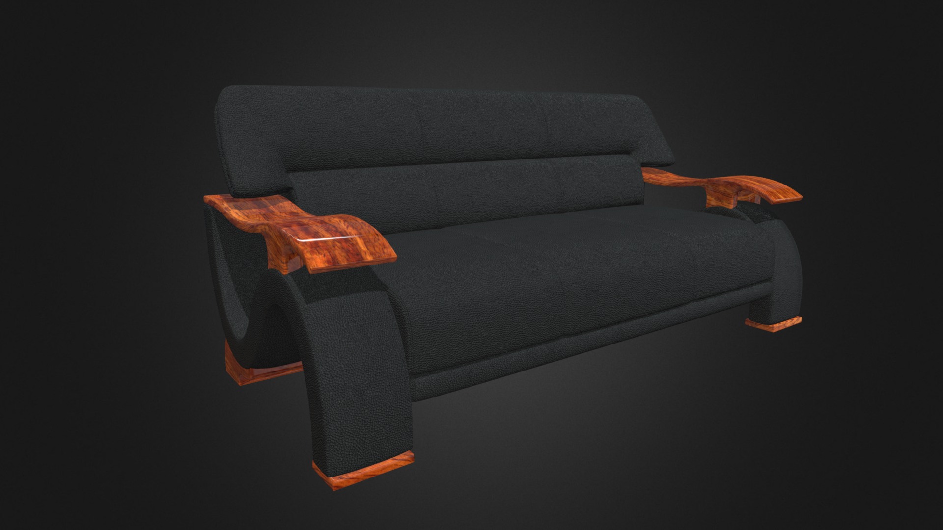 3D model Black Leather Sofa with Wooden Arms - This is a 3D model of the Black Leather Sofa with Wooden Arms. The 3D model is about a blue leather chair.