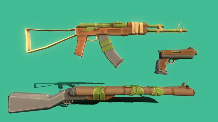 Stylized Botanic Guns Pack 1 3D Model