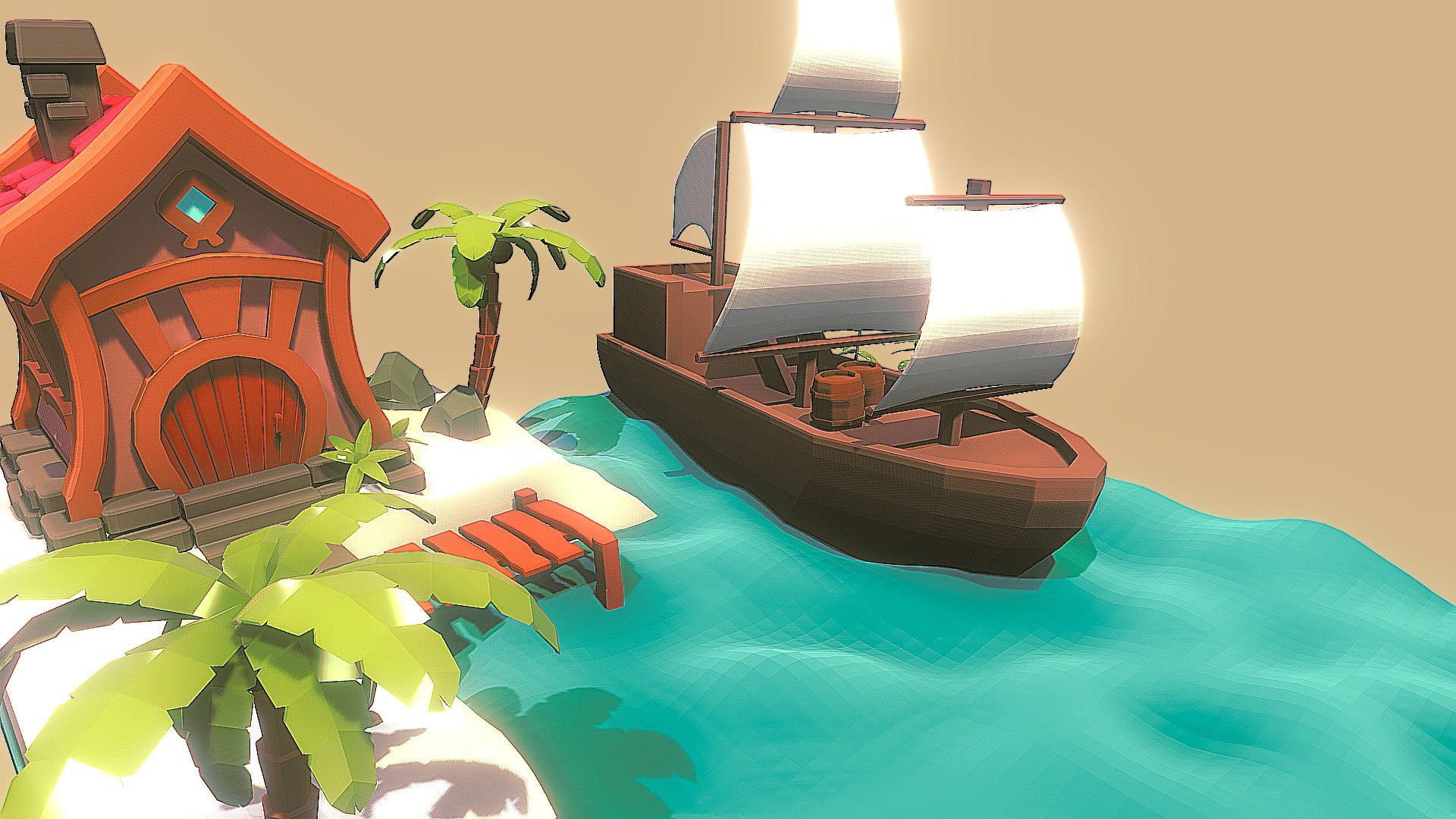 Beach Low Poly (Cartoon) FREE