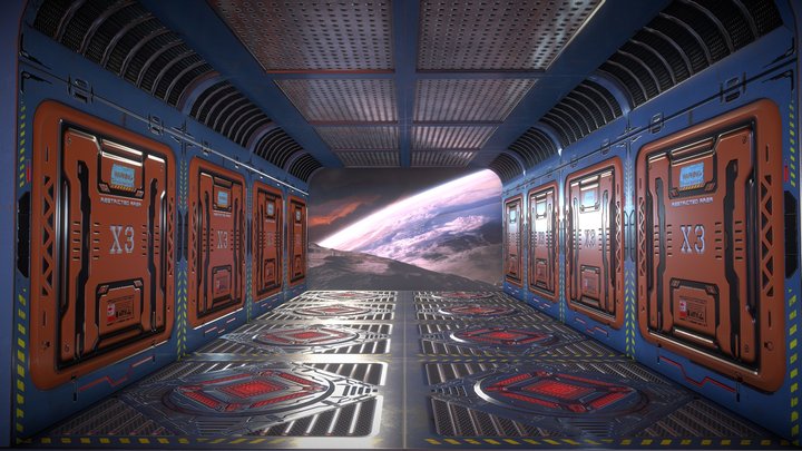 Sci Fi Spacestation Corridor 3D Model