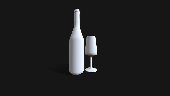 Bottles and glasses of wine 3D Model
