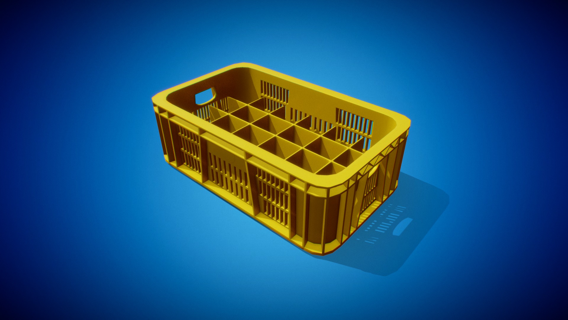 3D model Soda crate low poly - This is a 3D model of the Soda crate low poly. The 3D model is about a yellow and black logo.