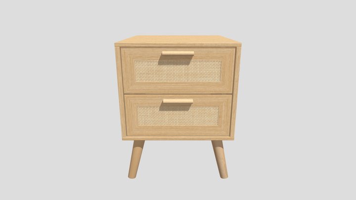 Boho Rattan Nightstand 3D Model