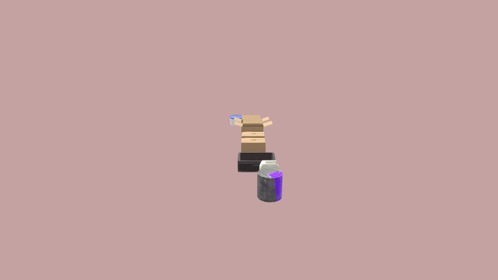 Low Poly buckets, box and canister for your game 3D Model