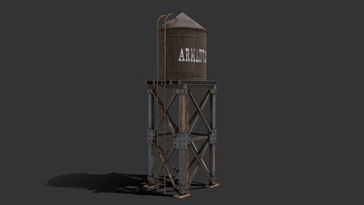 Low Poly Western Watertower 3D Model