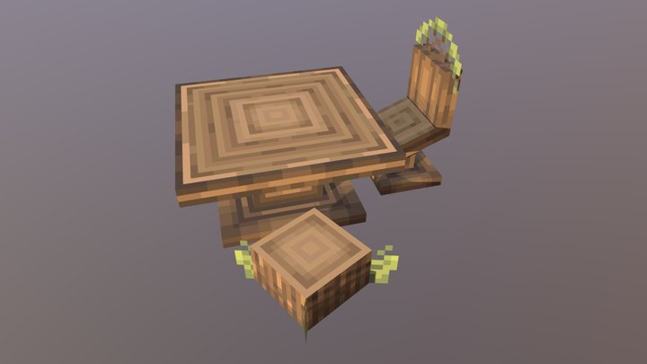 Wooden Table & chair 3D Model