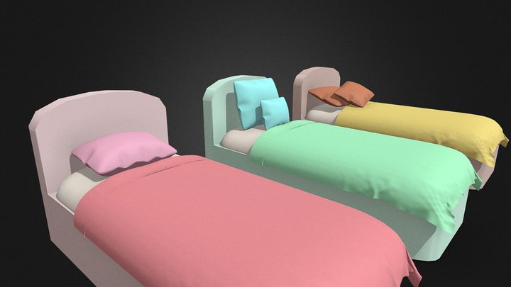 3D Low Poly - Beds in Different Colours 3D Model