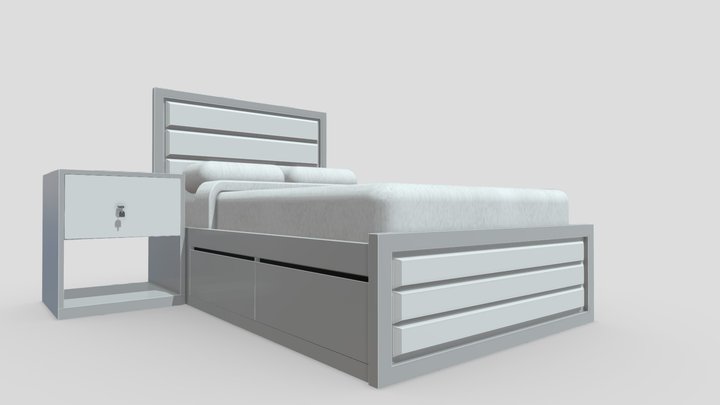 BED AND SIDE TABLE 3D Model