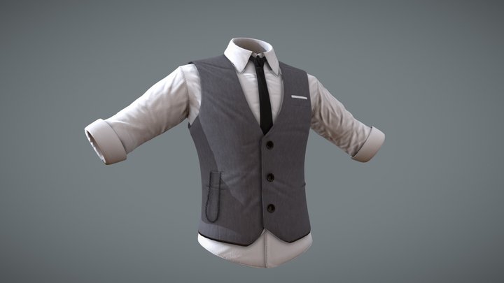 Formal Vest and Shirt with Pocket Watch Chain 3D Model