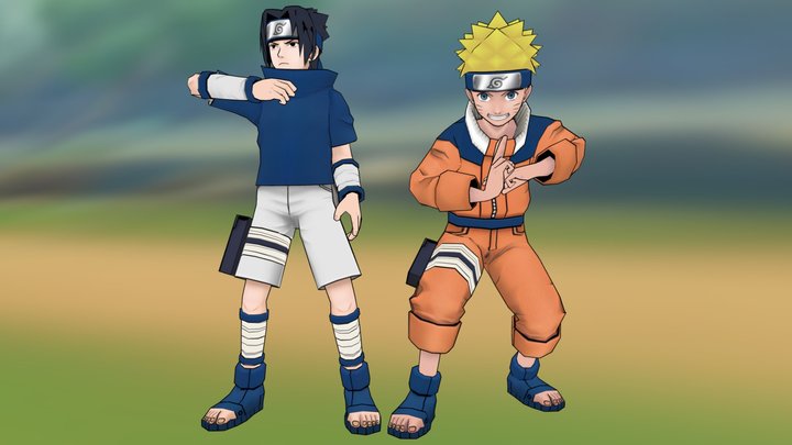 Naruto & Sasuke Low Poly + Rig + Texture 3D Model