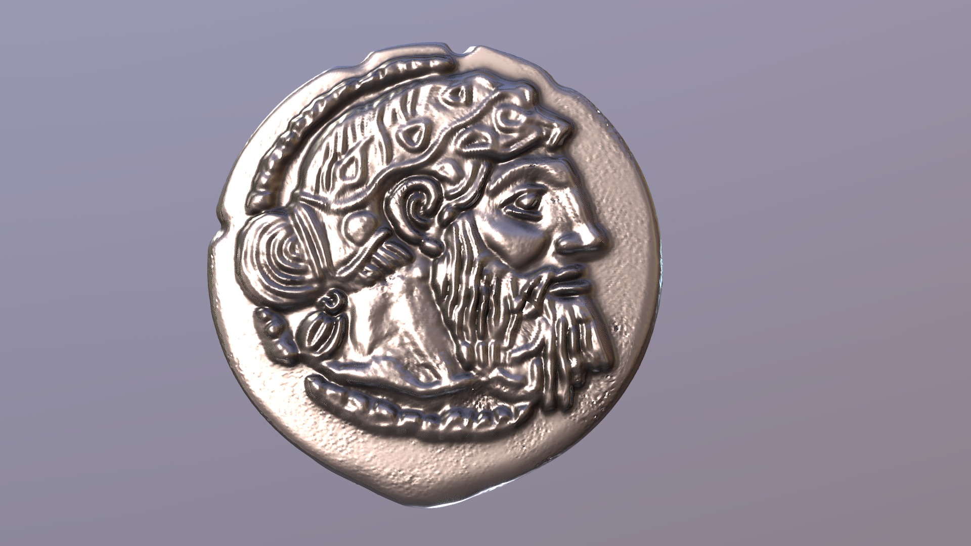 3D model Greek SIlver Drachm of Naxos - This is a 3D model of the Greek SIlver Drachm of Naxos. The 3D model is about a silver coin with a face on it.