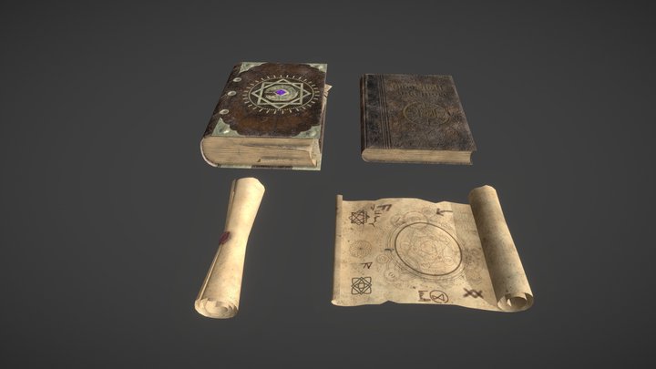 Magic Books and Scrolls 3D Model