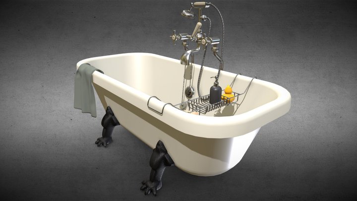 Freestanding Roll Top Cast Iron Bath 3D Model