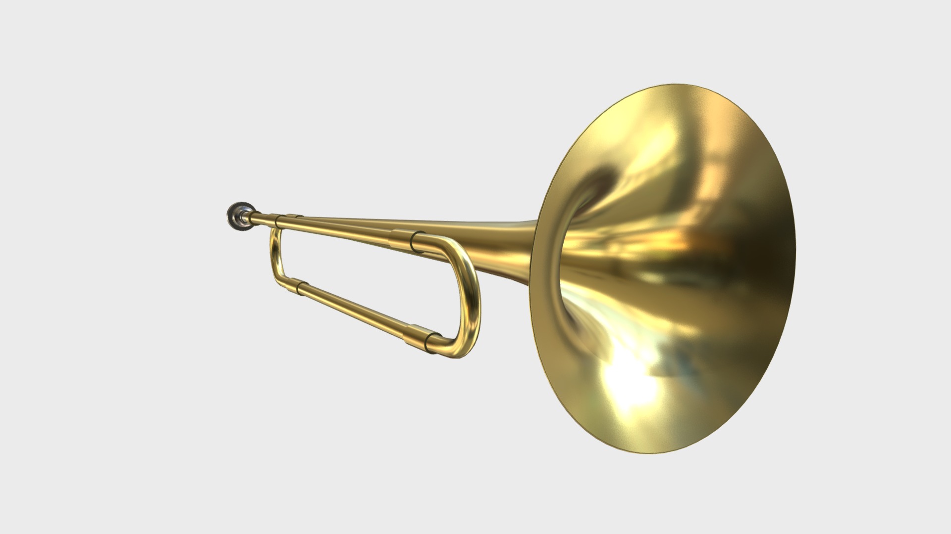 3D model School band toy trumpet - This is a 3D model of the School band toy trumpet. The 3D model is about a gold trumpet with a white background.