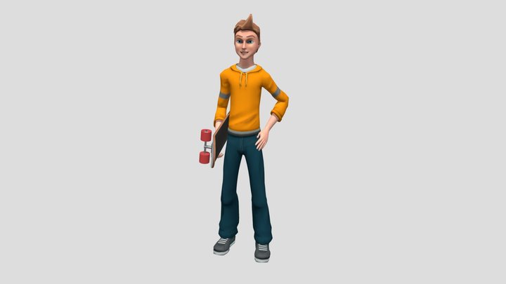 Skinny Guy with Skate 3D Model