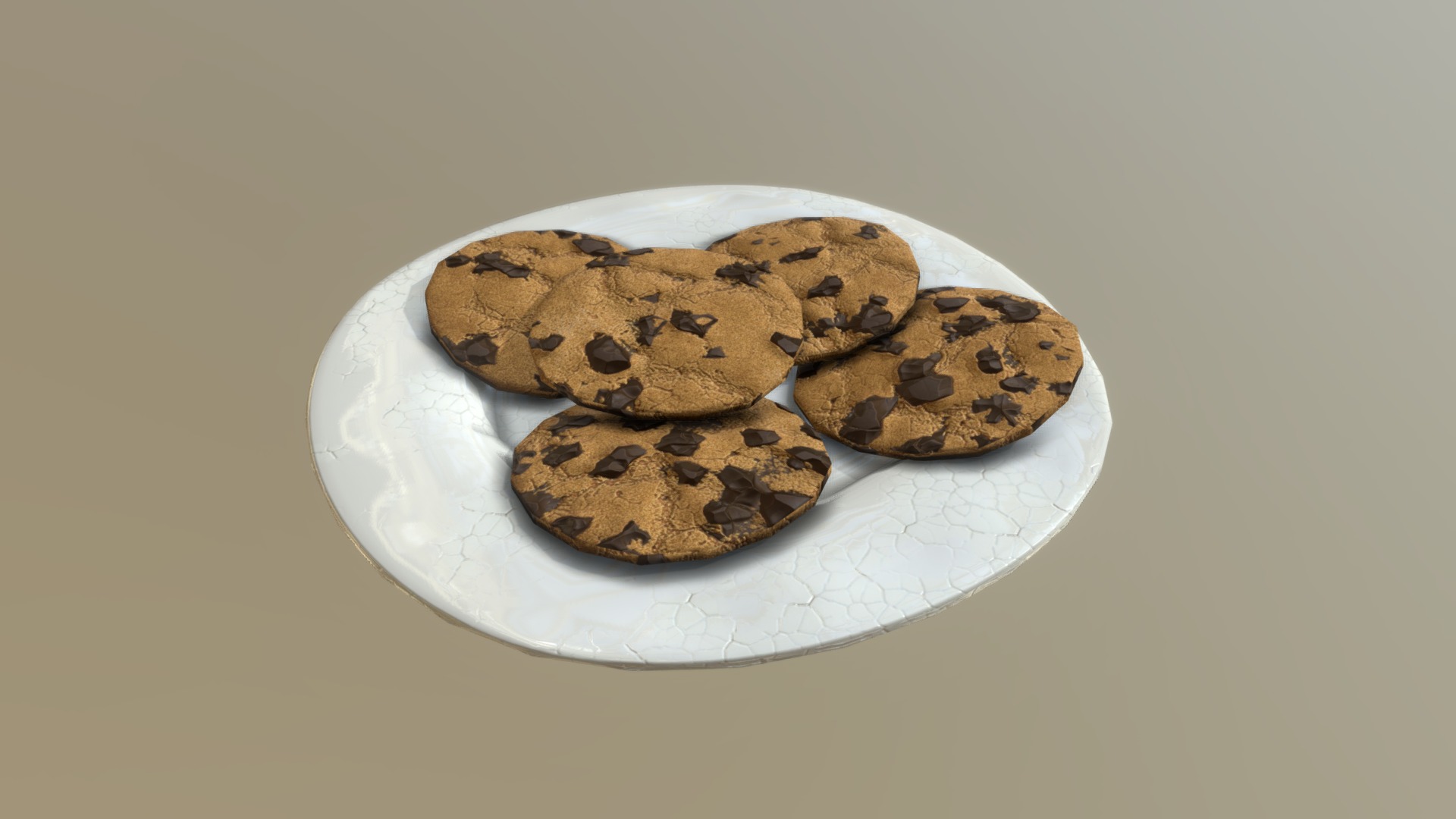 3D model Freshly Baked Cookies - This is a 3D model of the Freshly Baked Cookies. The 3D model is about a plate of chocolate chip cookies.