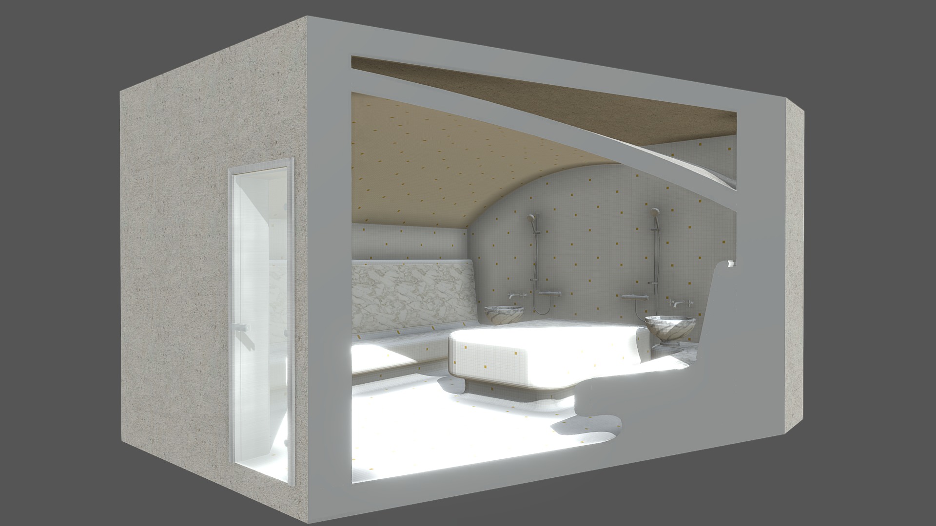 3D model Хаммам 1.0 - This is a 3D model of the Хаммам 1.0. The 3D model is about a bathroom with a large mirror.