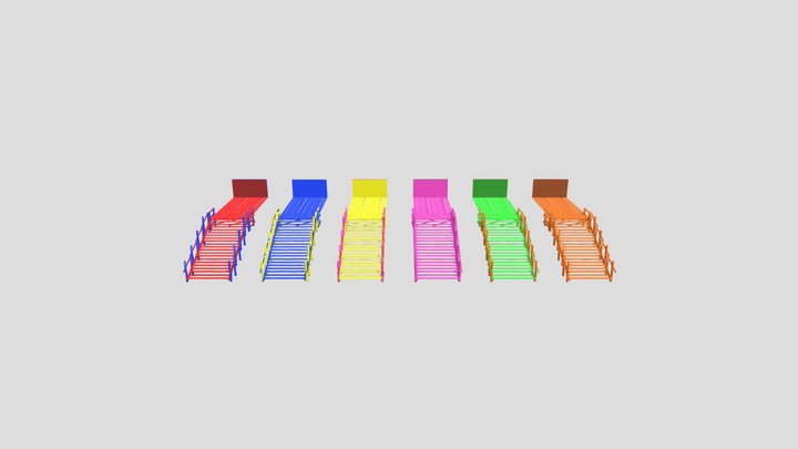 Wide Colorful Wood Ramp 3D Model