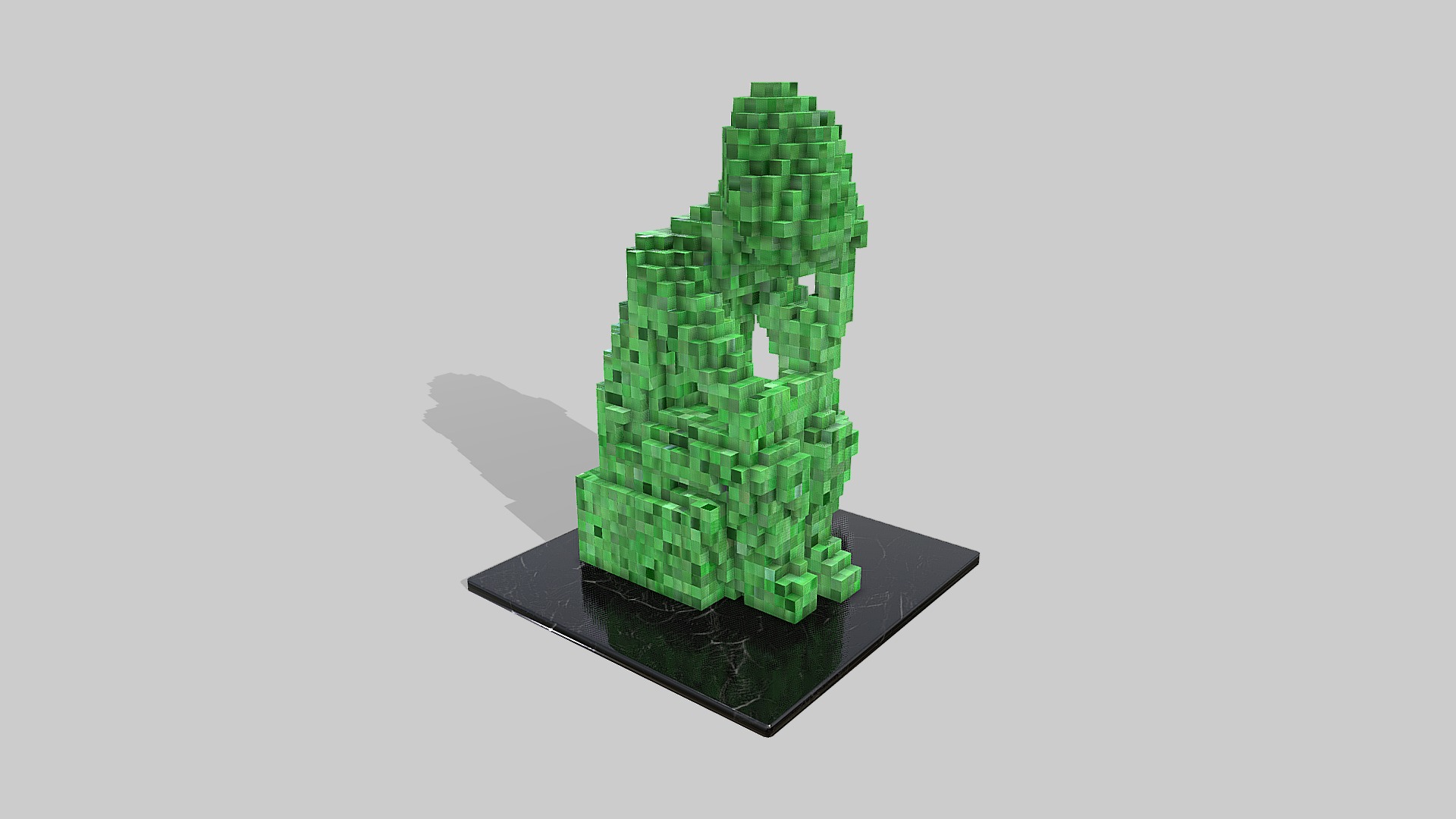 3D model Voxelated Cycladic Thinker - This is a 3D model of the Voxelated Cycladic Thinker. The 3D model is about a green cactus on a black stand.