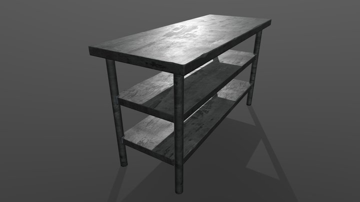 Old 3 Tier Stainless Steel Table 3D Model