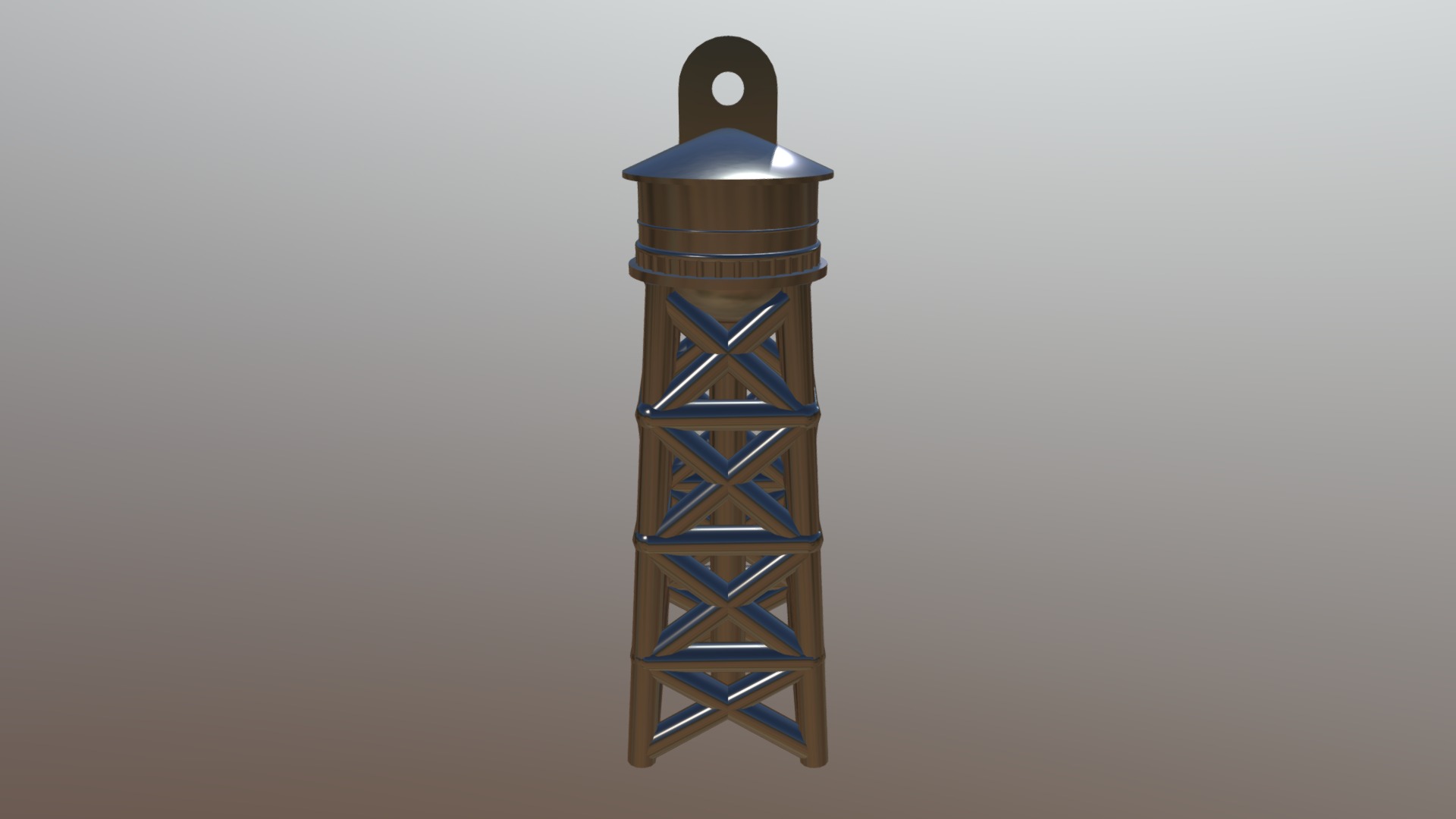 3D model Greenpoint Water Tower- 1 Inch (1) pendant - This is a 3D model of the Greenpoint Water Tower- 1 Inch (1) pendant. The 3D model is about a blue and white tower.