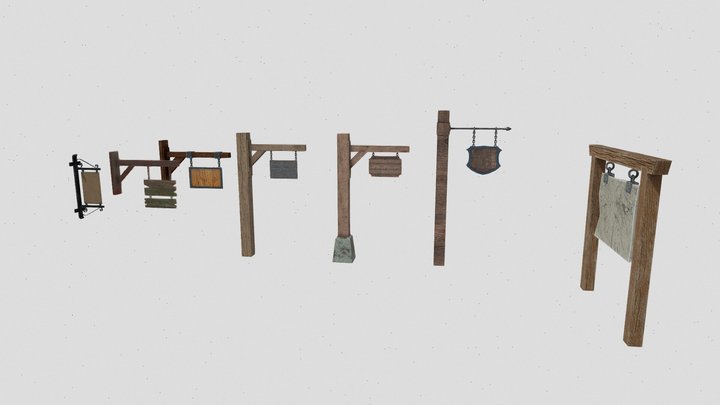 Asset pack of posts and signs 3D Model