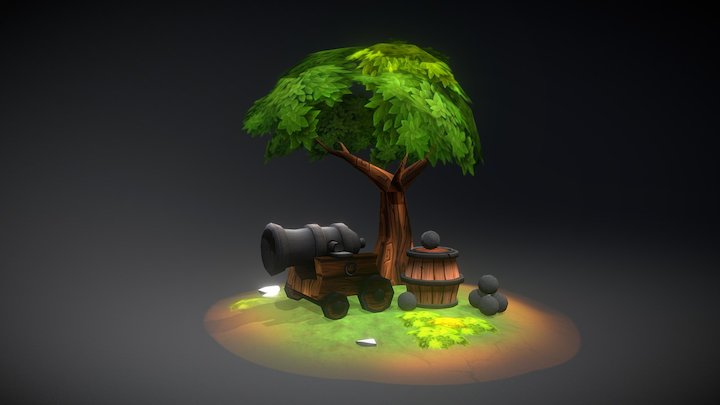Trees and Cannon 3D Model