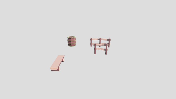 Bench, barrow and fence 3D Model