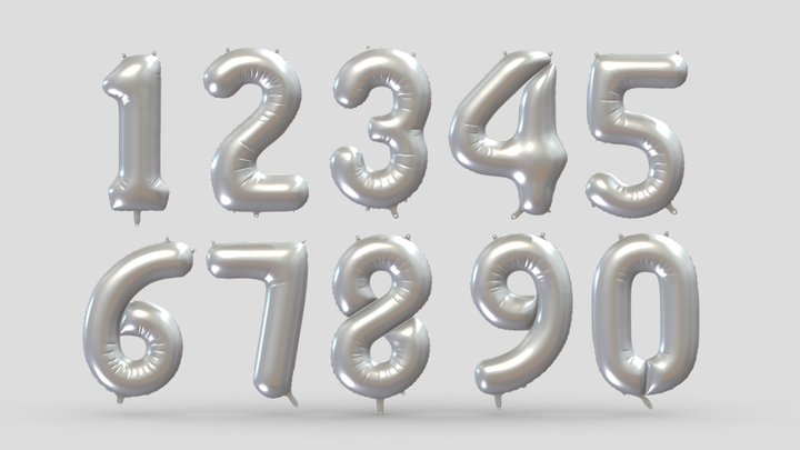 Balloon Numbers Silver 3D Model