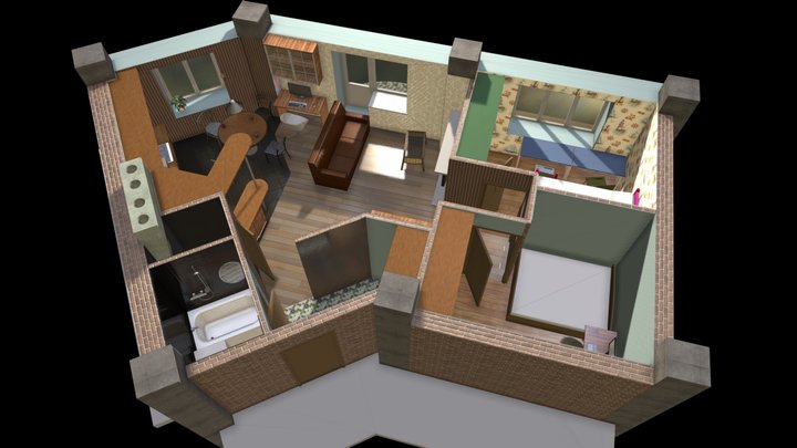 real apartment 60 meters quad 3D Model