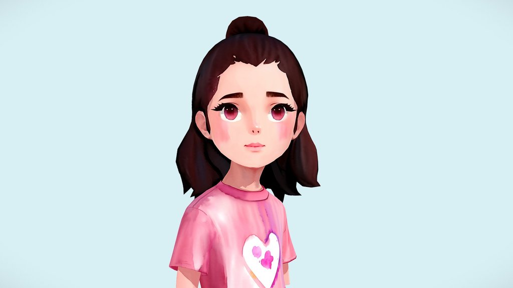 Handpainted watercolor anime girl