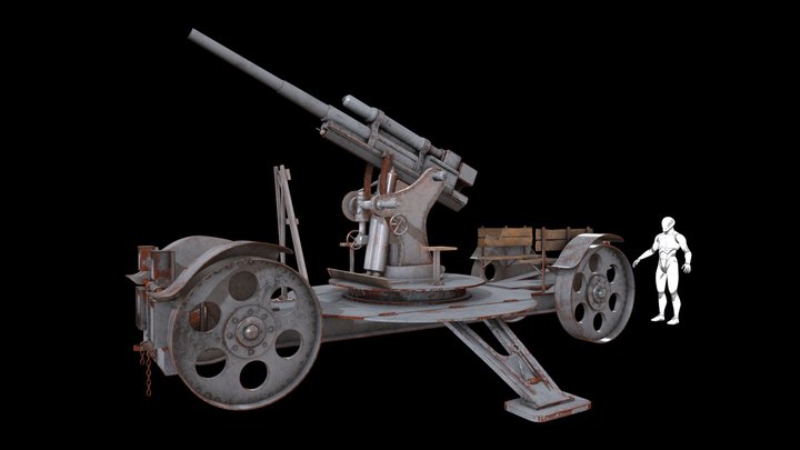 Flak 16 Anti-Aircraft WW1 (Zugflak L/45) 3D Model