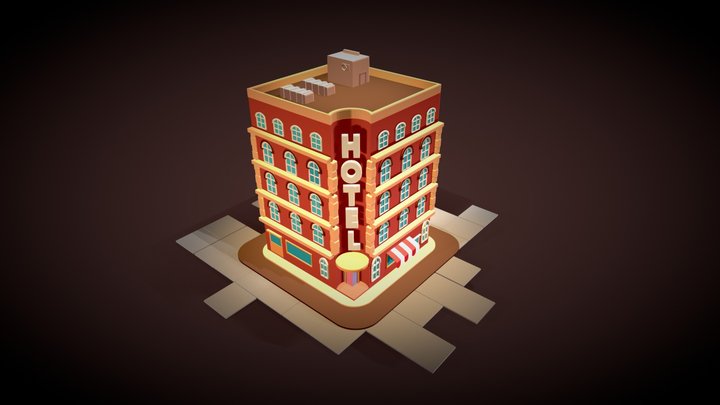 Old Fashion Hotel Building Concept - Low Poly 3D Model