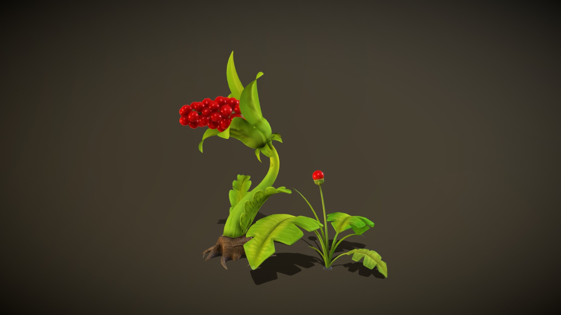 3D model Stylized plants 3d models - This is a 3D model of the Stylized plants 3d models. The 3D model is about a plant with red berries.