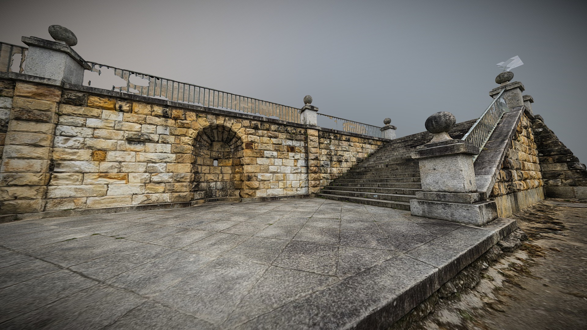 3D model Stone Stairs photogrammetry scan - This is a 3D model of the Stone Stairs photogrammetry scan. The 3D model is about a stone wall with a stone walkway.