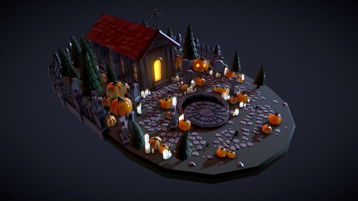Halloween Church with a hatch (low-poly) 3D Model
