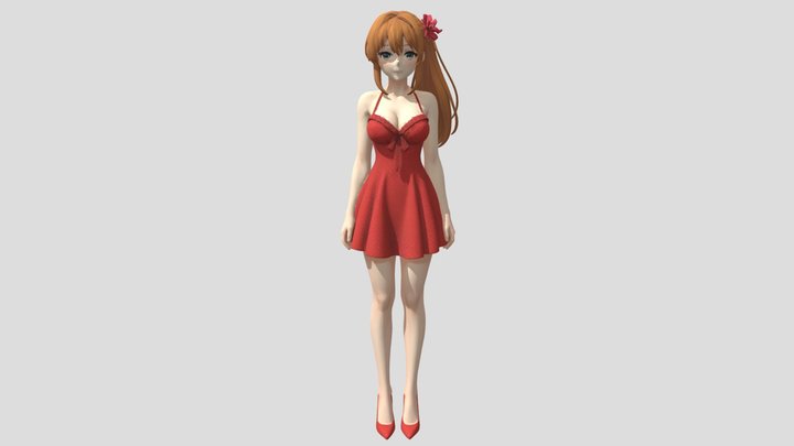 Red dress girl 1 3D Model