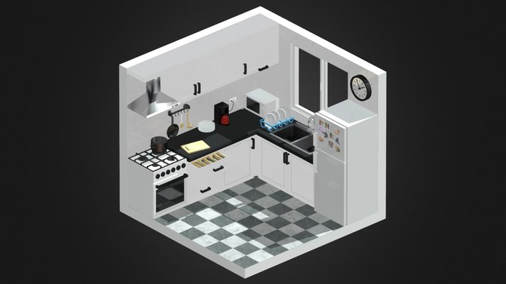 Low Poly Isometric Kitchen 3D Model