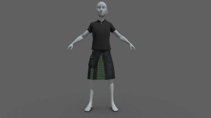 Black polo shirt with modern skirt 3D Model
