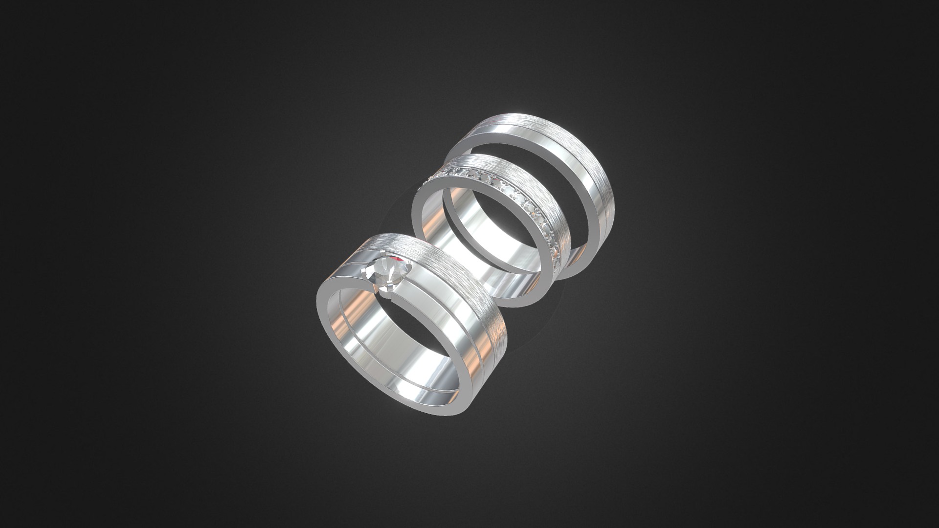 3D model 1037 – Rings - This is a 3D model of the 1037 - Rings. The 3D model is about a silver ring with a diamond in the middle.