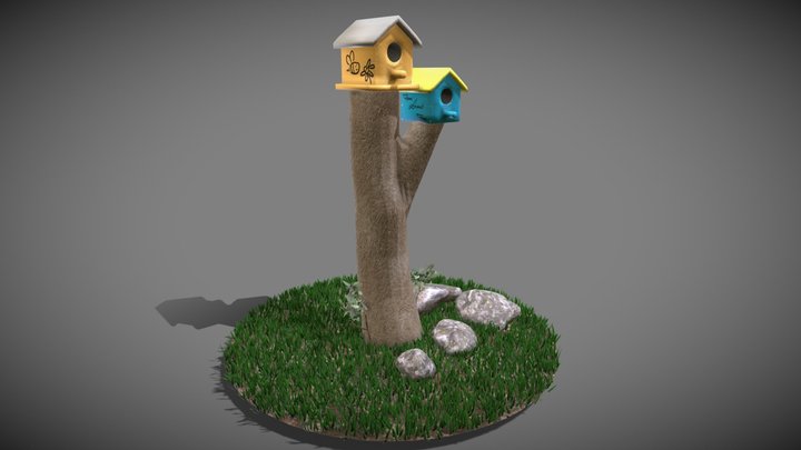 birdhouses in a cut tree 3D Model