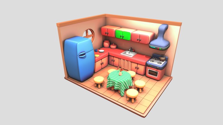 Isometric Kitchen Room 3D Model