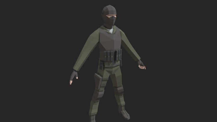 Low Poly Soldier 3D Model