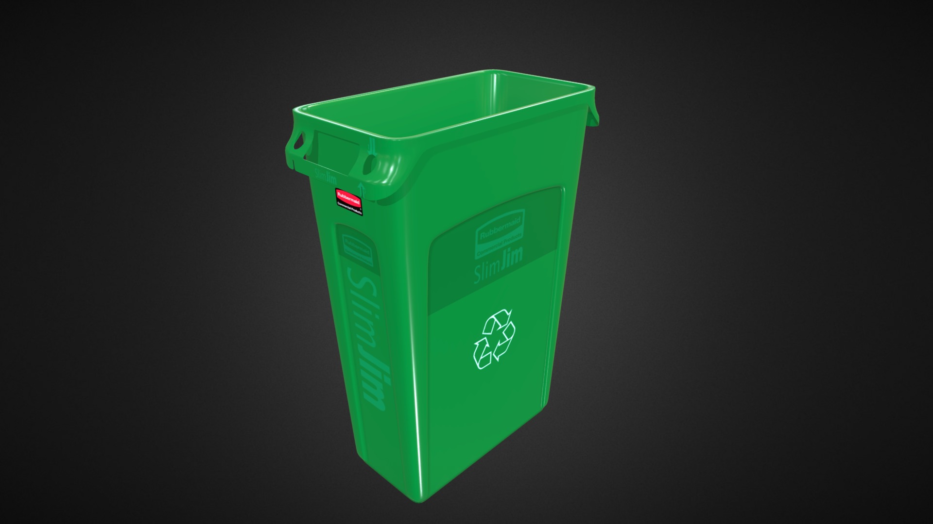 3D model Rubbermaid Recycling Container 23 Gallon Green - This is a 3D model of the Rubbermaid Recycling Container 23 Gallon Green. The 3D model is about a green box with a logo.