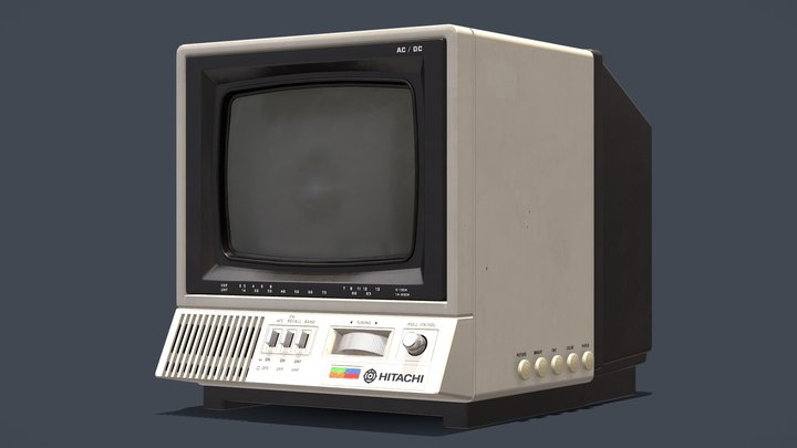 Retro 80s Hitachi CRT TV 3D Model
