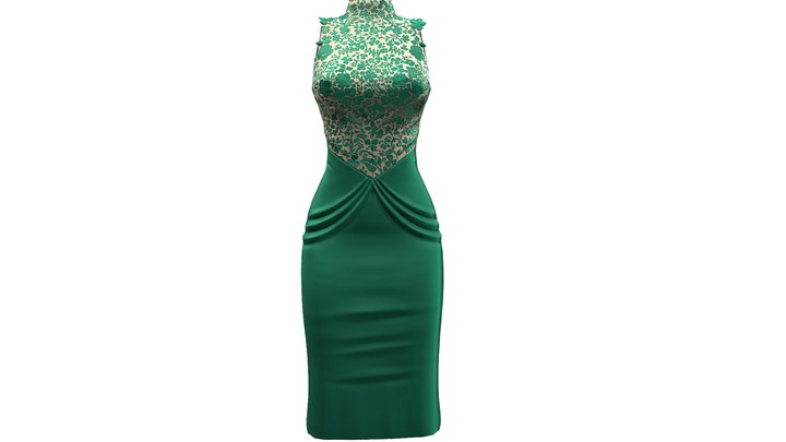 Female Skin Effect Emerald Green Pencil Dress 3D Model