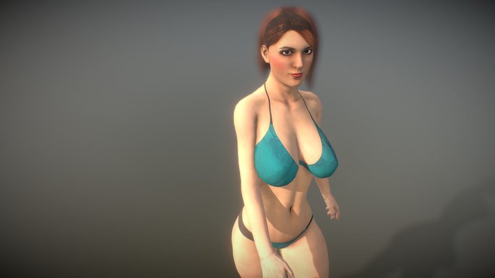 Bouncy Beach babe walking in bikini (animated) 3D Model