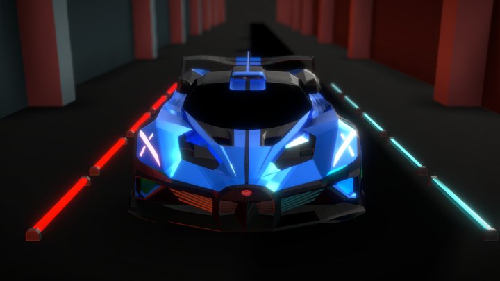Bugatti Bolide 2024 | Super Car | Blue & Black 3D Model
