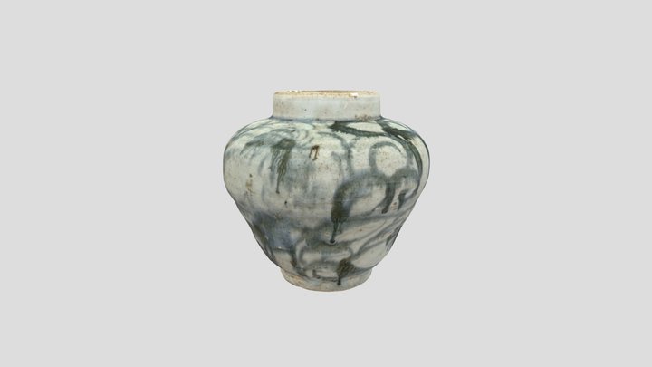 青花菊纹灯笼形罐 3D Model